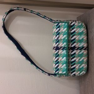 Anthropologie Beaded Fiona Bag in Green Plaid Houndstooth